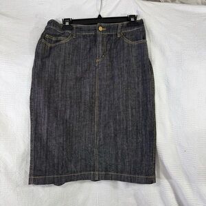 Miss Tina Denim Pencil Skirt pleated back. Embroidery on pocket size 6 women’s.